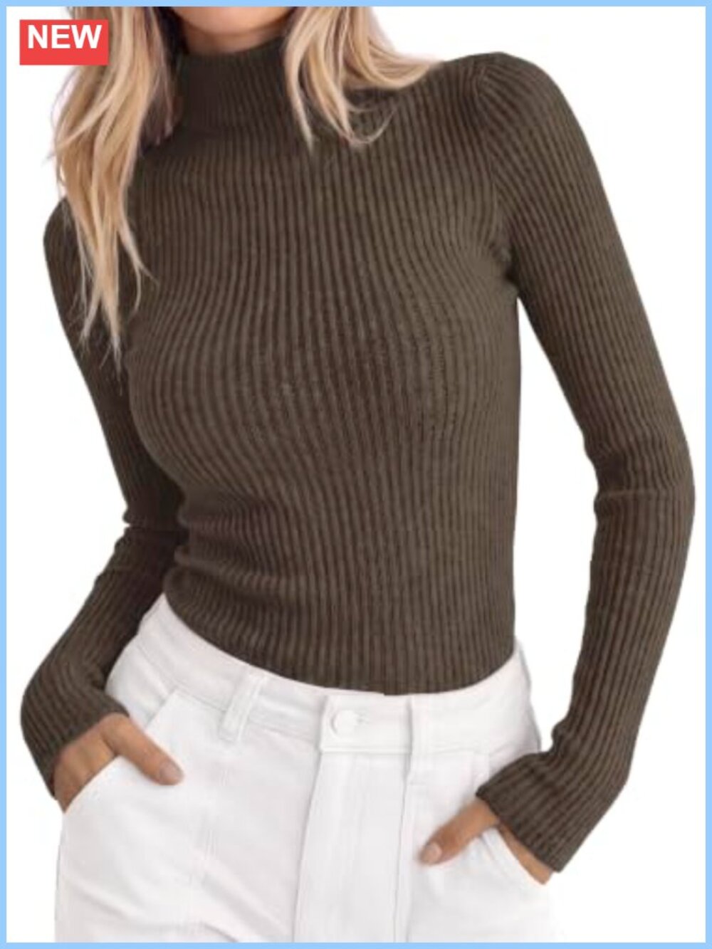 PRETTYGARDEN Women's Ribbed Mock Turtleneck Long Sleeve Top Fall